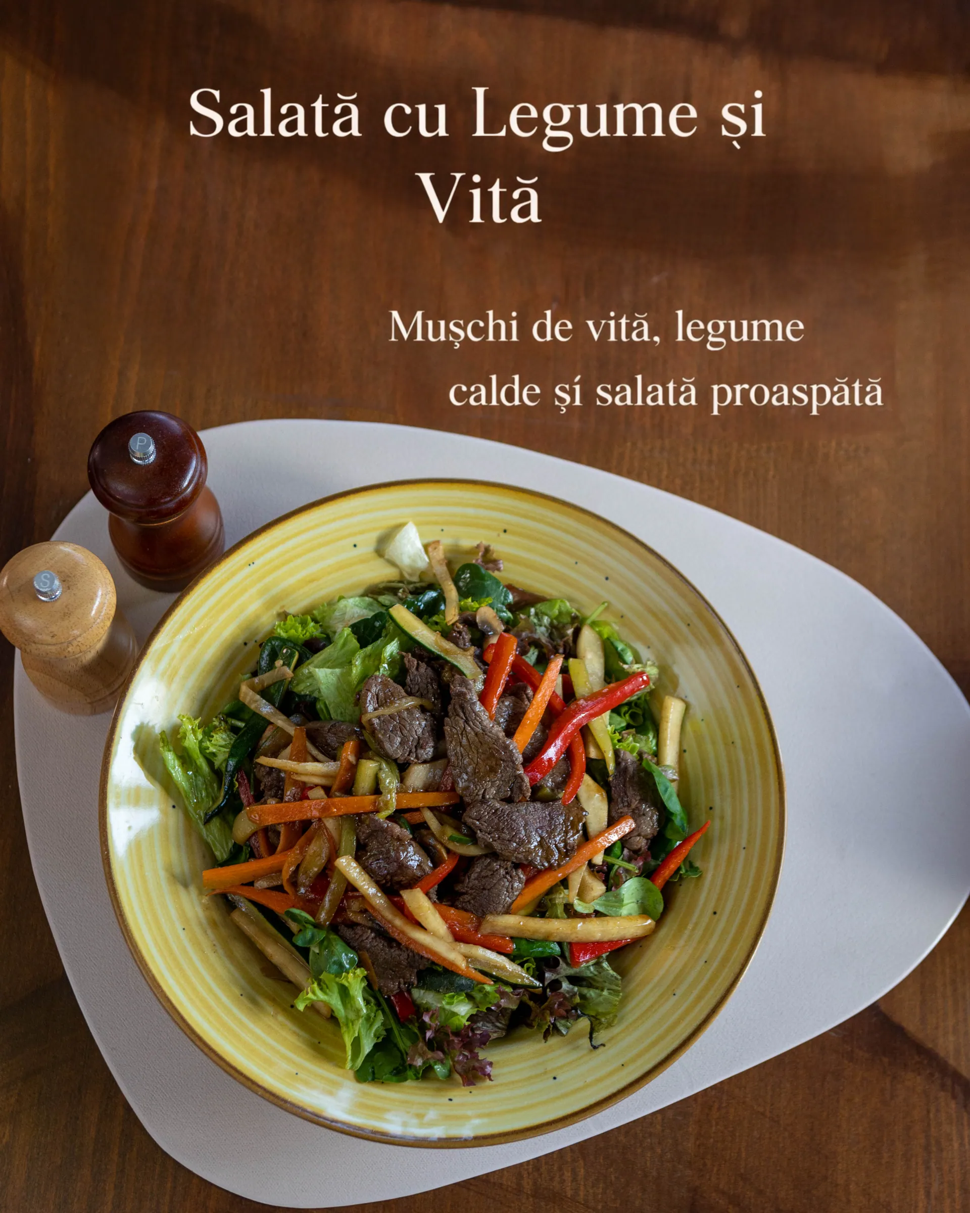 Card de meniu — salată cu legume și vită — E45 Restobar